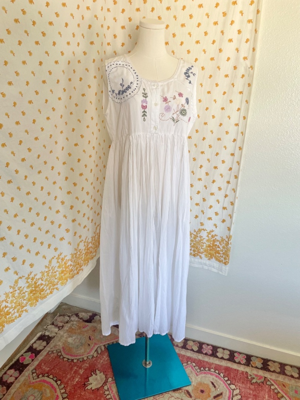 Vintage Papillon White Cotton Embroidered Prairie Maxi Dress S/M - Picture 10 of 11